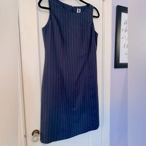 Navy, pinstripe, professional dress.